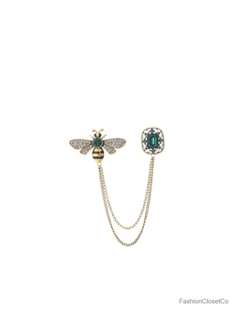 Vintage Bee Chain Brooch Pin Rhinestone Pearl Accents Blouse Jacket Scarf